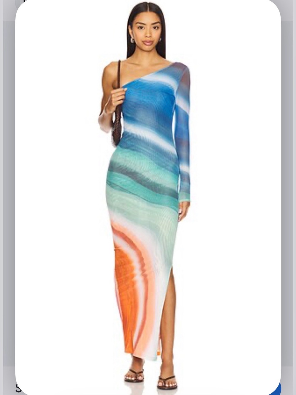 Farai London One-Shoulder Wave-Print Maxi Dress in Blue, Green & Orange